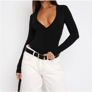 White Fox Boutique Black Deep V-Neck Bodysuit